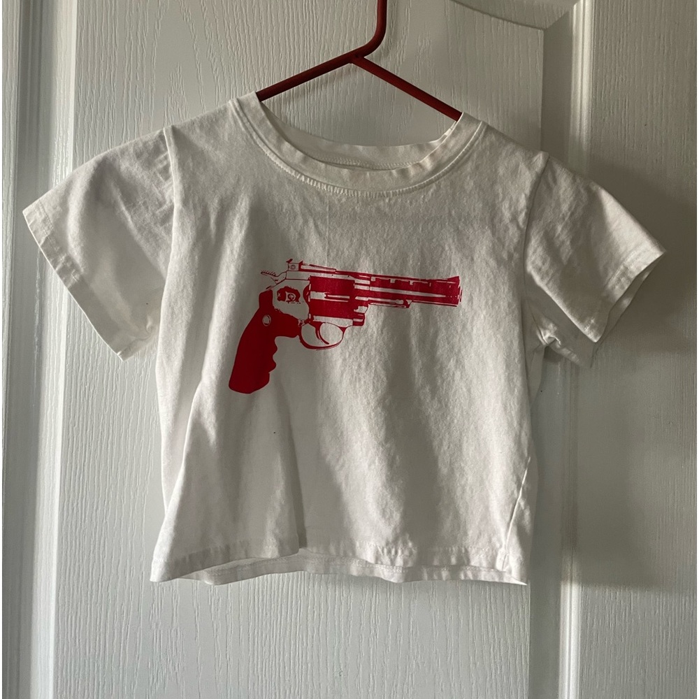 White crop top gun graphics